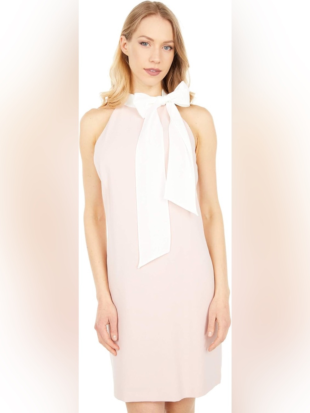 NWT - Vince Camuto Pale Pink One-Shoulder Dress with White Neck Bow - Size 4